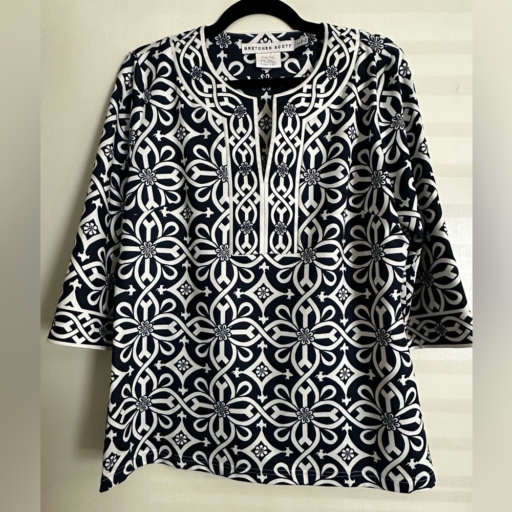 Gretchen Scott Navy and White Tunic Top